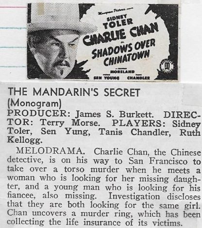 Shadows Over Chinatown (1946) starring Sidney Toler on DVD